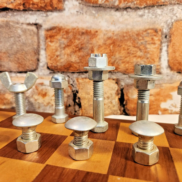 Steampunk Nuts and Bolts Chess Set – Full 32 Metal Pieces – Industrial Punk VTG - Picture 7 of 11